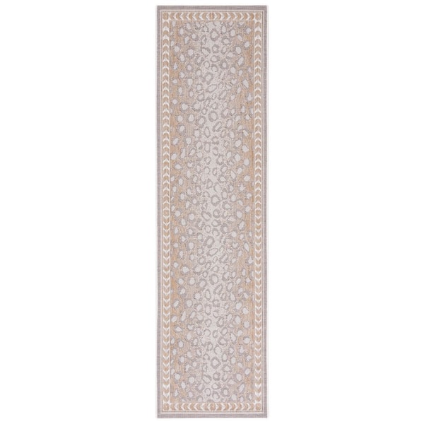 Courtyard Beige/Gold 2 ft. x 8 ft. Border Cheetah Indoor/Outdoor Runner Rug
