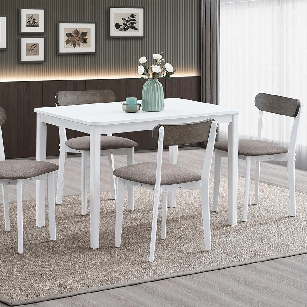 Acme Furniture Fidelity 5-Piece Rectangle Brown Linen and White Finish Wood Top Bar Table Set Dining Room Set Seats 4