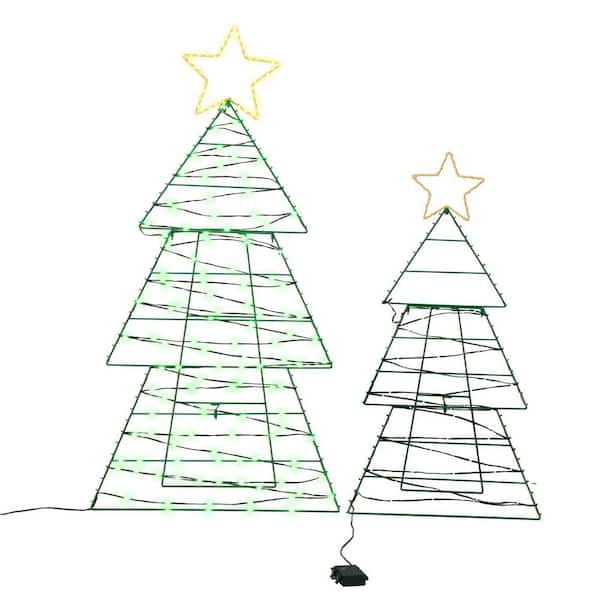 2PCS 47 in. & 35 in. Pre-lit 2D Tree Christmas Decoraion