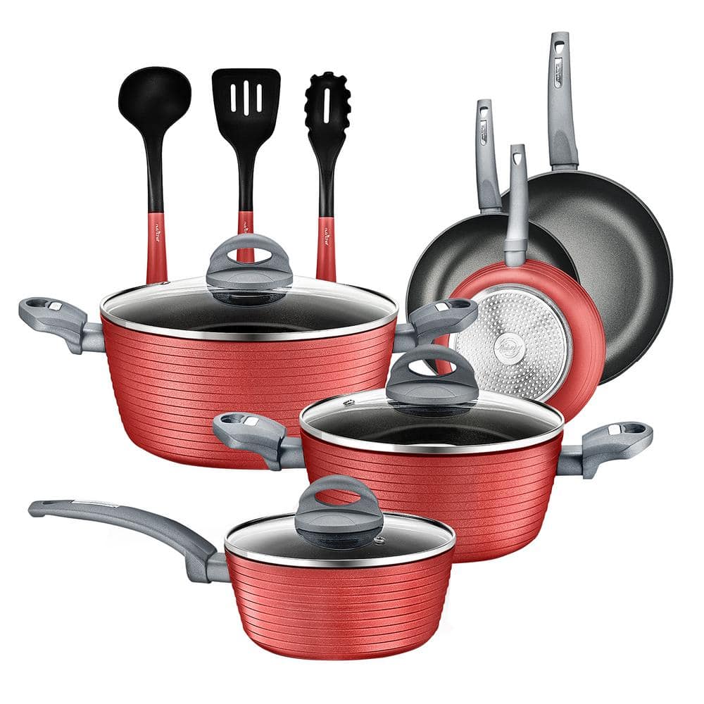 12 PC Red Non Stick Cookware Set with Cooking Utensils – R & B Import