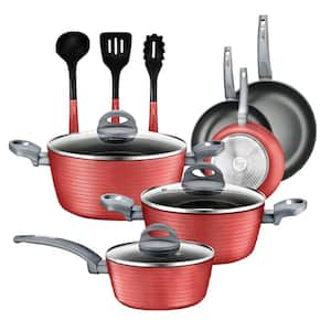 12-Piece Reinforced Forged Aluminum Non-Stick Cookware Set in Red