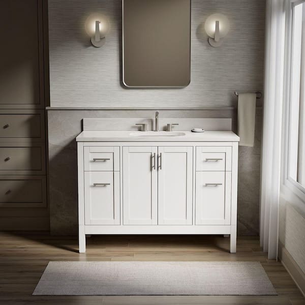 Hadron 49 in. Single Sink Freestanding White Bath Vanity with White Quartz Top Assembled