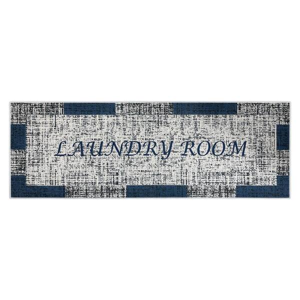 SUSSEXHOME Laundry Mat Navy 1 ft 8 in. x 4 ft 11 in. Cotton Runner Area Rug