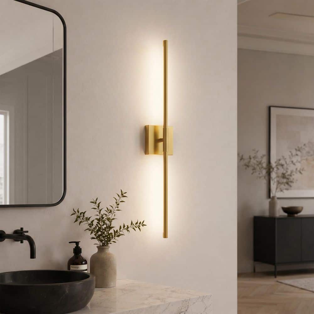 BETTERBEAM Cyrus 27.5 in. Gold LED Rechargeable Wall Sconce 4056