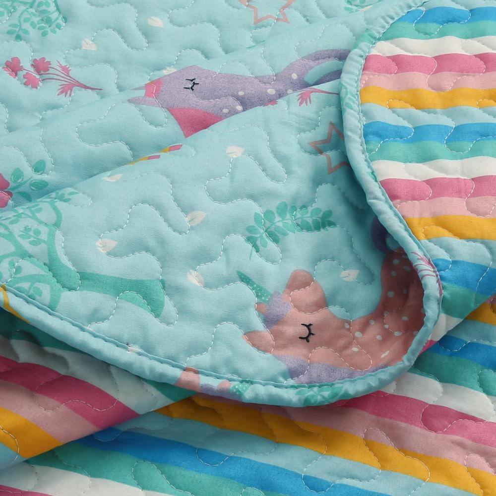 Full Sky Blue Unicorn Reversible Kids Quilt Set