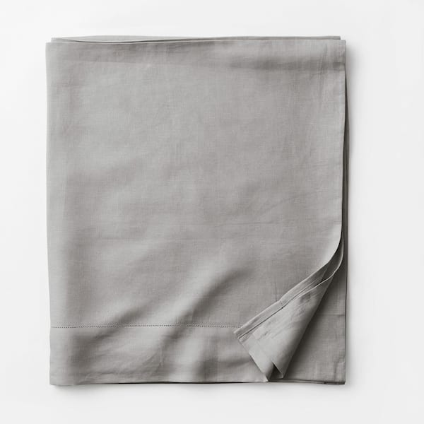 The Company Store Solid Washed Gray Linen Queen Flat Sheet