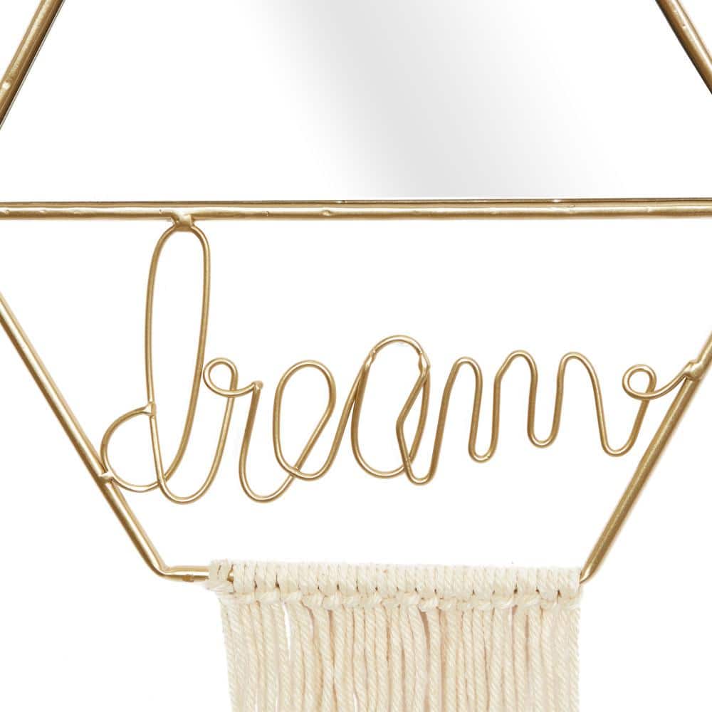 Gold Geometric Wall Mirrors with Fringe Tassels, Set of 2