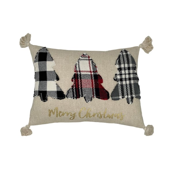 MOD LIFESTYLES 14 in. x 20 in. Applique Plaid Christmas Tree Pillow