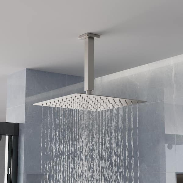 1-Spray Patterns with 2.5 GPM 12 in. Ceiling Mount Rain Fixed Shower Head in Brushed Nickel