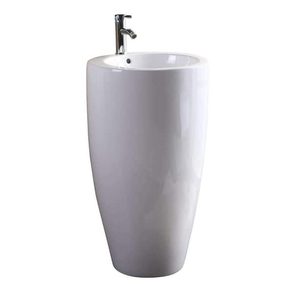FINE FIXTURES Island 20 in. W x 19 in. L Modern White Vitreous China Round 1-Piece Pedestal Sink and Basin Combo with Overflow