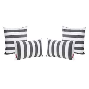 Brantpoint Outdoor Square and Rectangular Black and White Striped Throw Pillows (Set of 4)