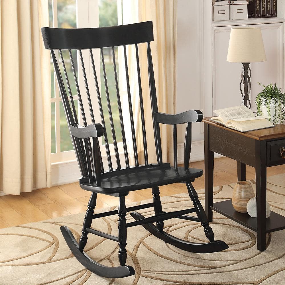 Arlo 45" Black Wooden Rocking Chair with Arms