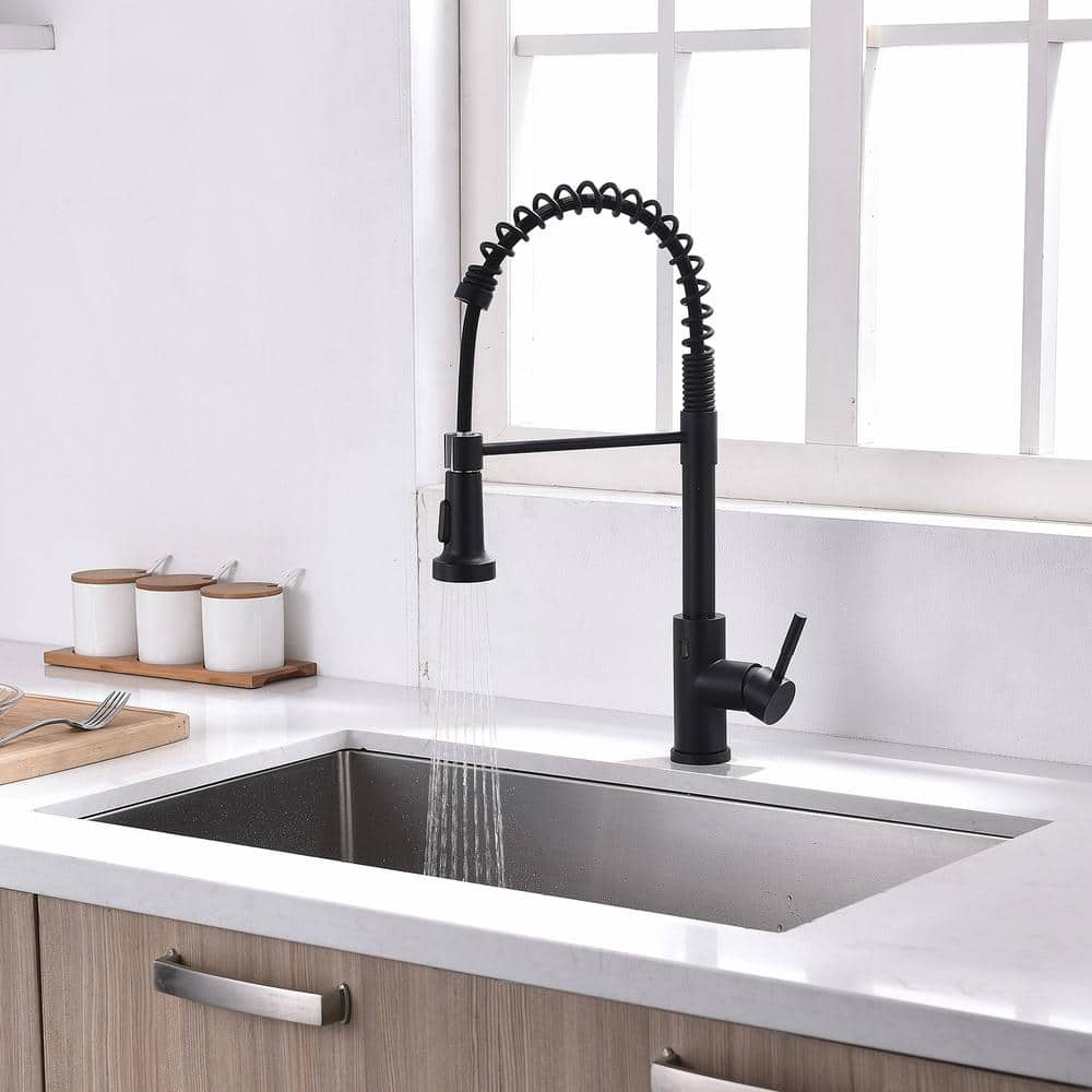 Matte Black Touchless Pull-Down Kitchen Faucet with Soap Dispenser