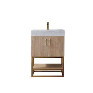 Alistair 24 in. W x 22 in. D x 33.9 in. H Bath Vanity in North American Oak with White Stone Vanity Top No Side Cabinet