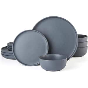 12-Piece Patterned Charcoal Stoneware Dinnerware Set (Service for 4)