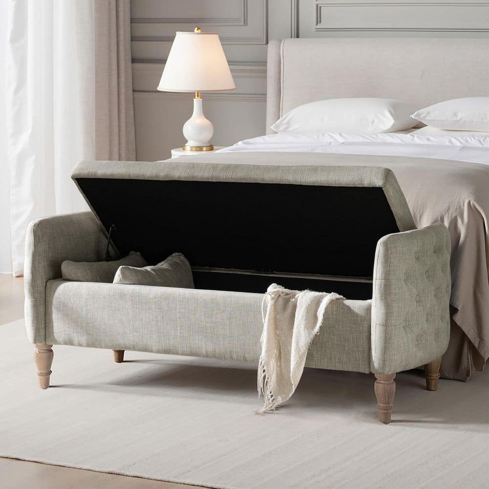 Reg 59 in. Ivory Bench with Solid Wood Legs - thumbnail 2