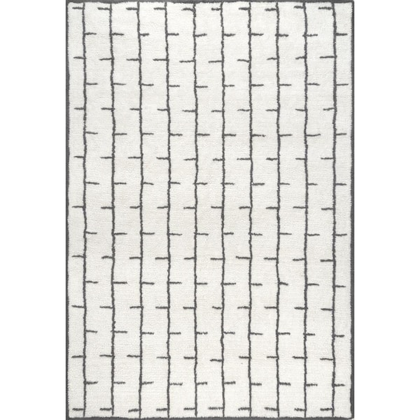 nuLOOM Zelda Ivory 4 ft. x 6 ft. Machine Washable Wool Modern Geometric Indoor Area Rug