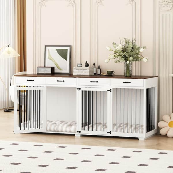 XXXL for 2 Large Dogs, Super Large Dog Crate Furniture, Indoor Wooden Dog House Kennel with 4-Drawers and Divider