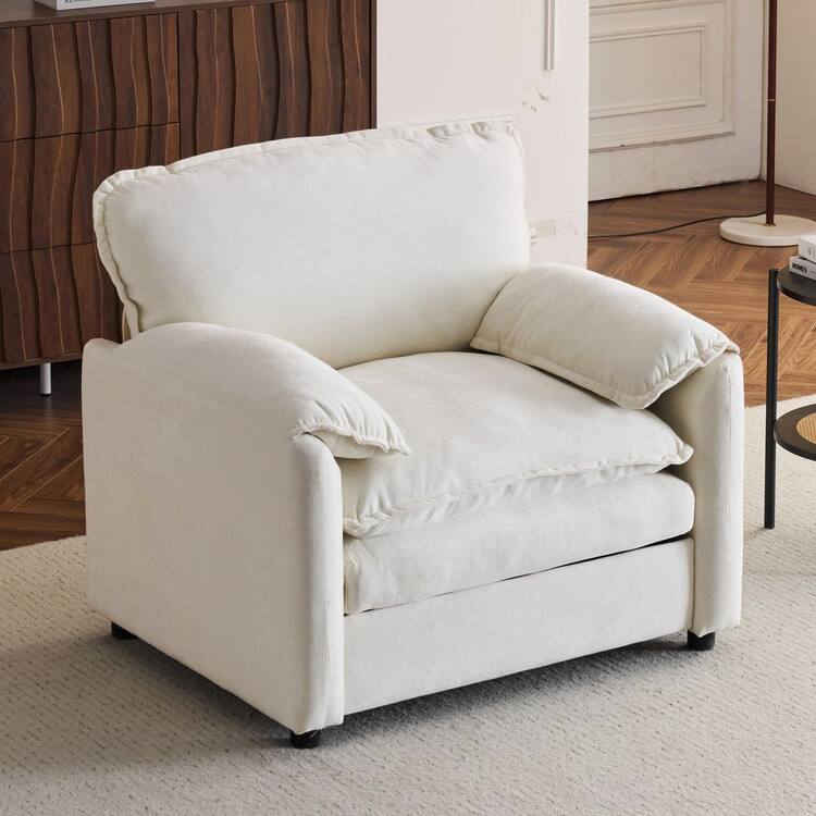 Noble House Bronx White Modern Oversized Upholstered Chenille Armchair