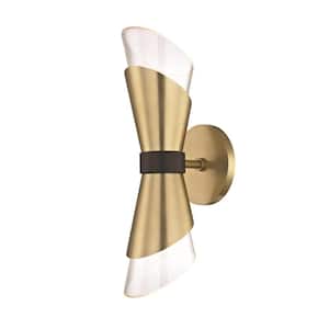 Angie 2-Light Aged Brass 15 in. H LED Wall Sconce