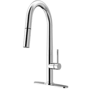 Greenwich Single Handle Pull-Down Sprayer Kitchen Faucet Set with Deck Plate in Chrome