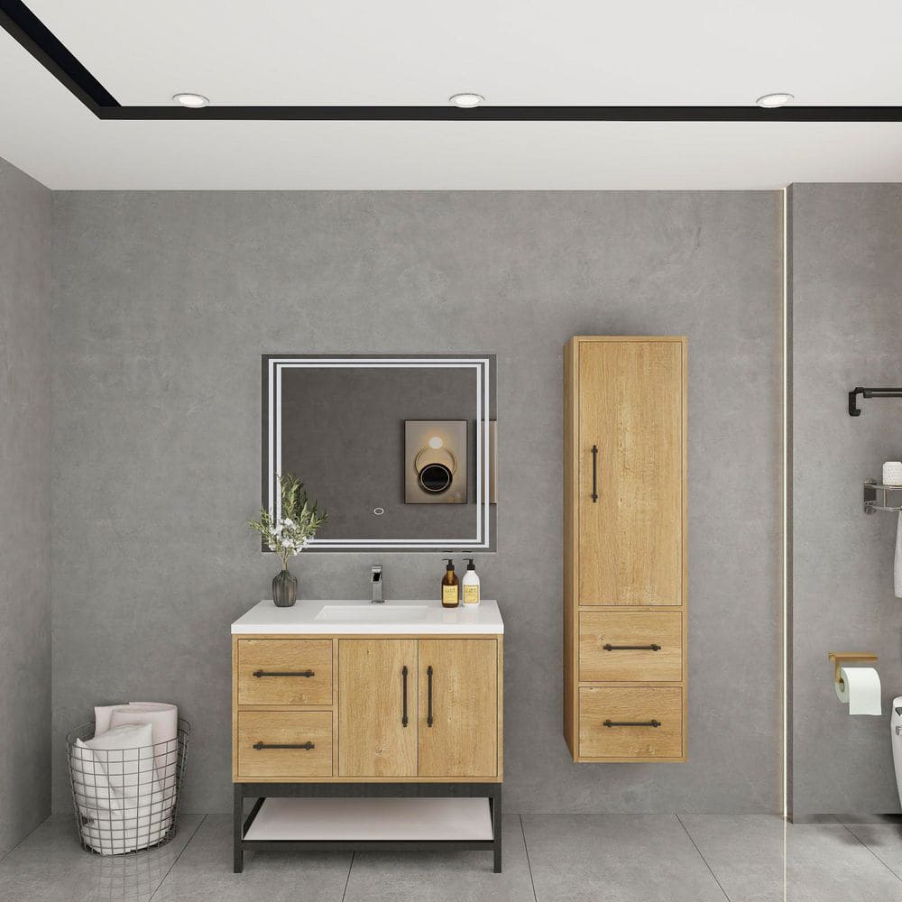 Victoria 36 in. W x 20 in. D x 35 in. H Single Sink Freestanding Frame Bath Vanity in Oak with White Acrylic Top price history on PriceWatchPro