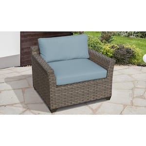 Monterey Wicker Outdoor Arm Club Chair With Spa Blue Cushions