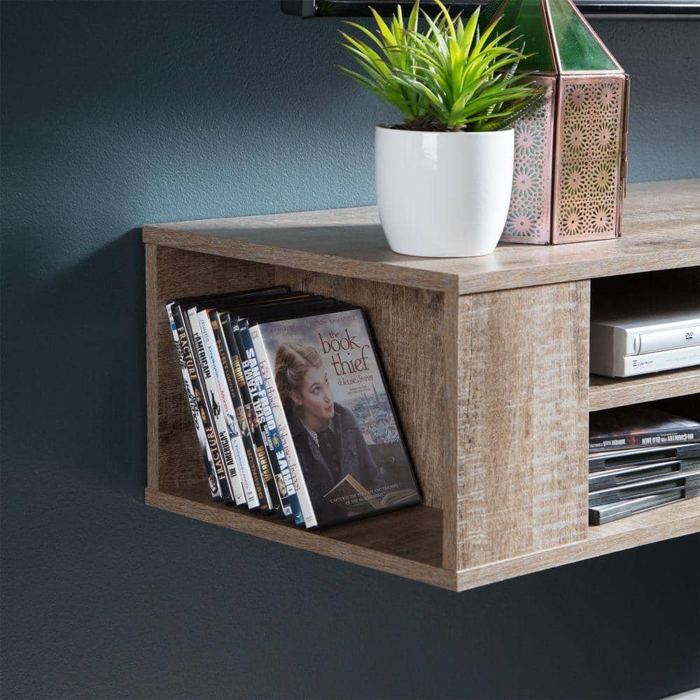 Sleek 48" Black Wall-Mounted Media Console with Open Storage