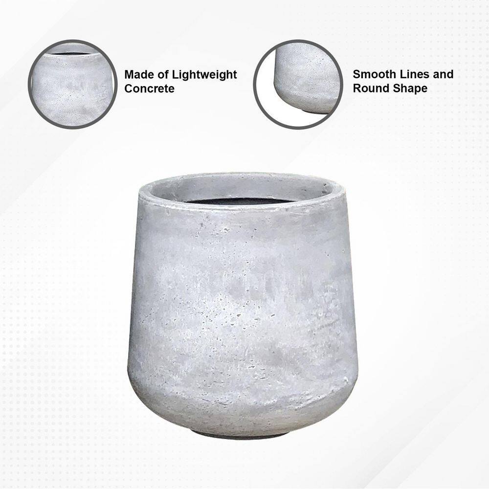 Large Gray Lightweight Concrete Round Planter for Indoor/Outdoor Use