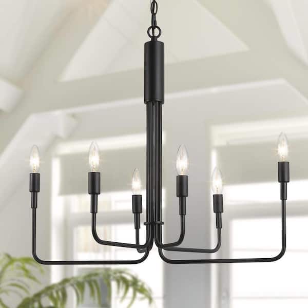 LNC Asymmetric Modern 6-Light Black Rustic Transitional Candlestick Kitchen Island Chandelier