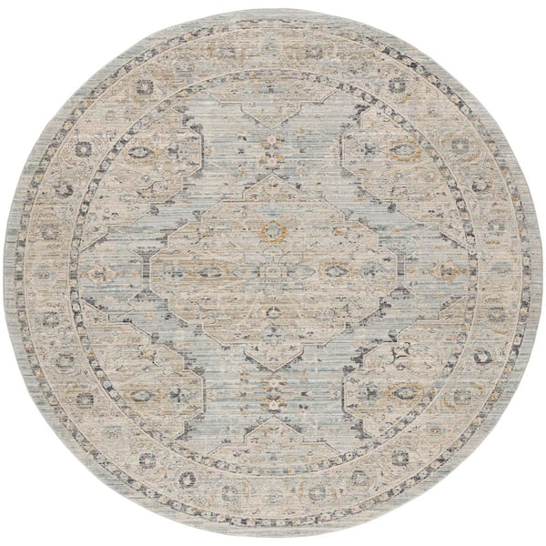 Nyle Light Blue 8 ft. x 8 ft. Distressed Transitional Round Area Rug