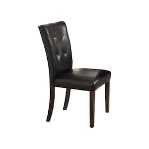 Glamorous Espresso Wood Dining Chairs with Button Tufted and Leather Upholstered (Set of 2)