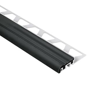 Trep-S Aluminum with Black Insert 3/8 in. x 8 ft. 2-1/2 in. Metal Stair Nose Tile Edging Trim