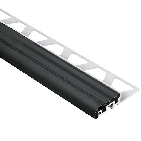 Schluter Trep-S Aluminum with Black Insert 3/8 in. x 8 ft. 2-1/2 in. Metal Stair Nose Tile Edging Trim