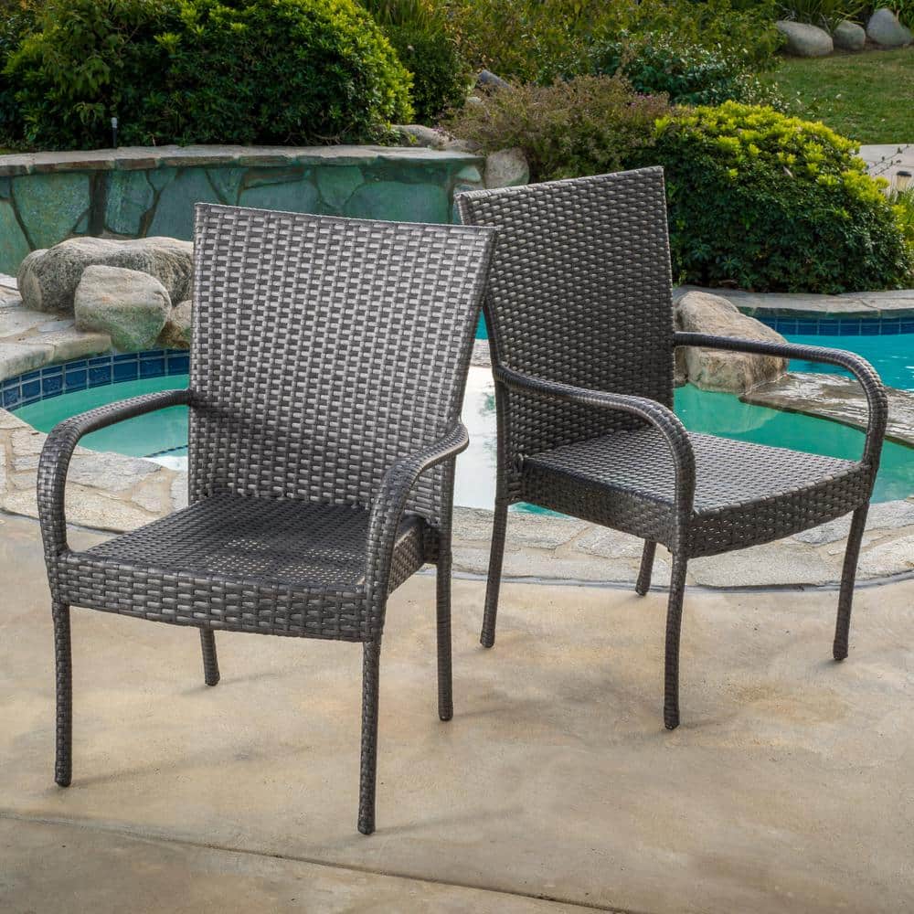 Noble House Gray Stackable Wicker, Stackable Outdoor Chairs With Arms