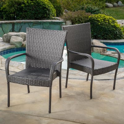 Gray Stackable Plastic Outdoor Dining Chair (Set of 2)