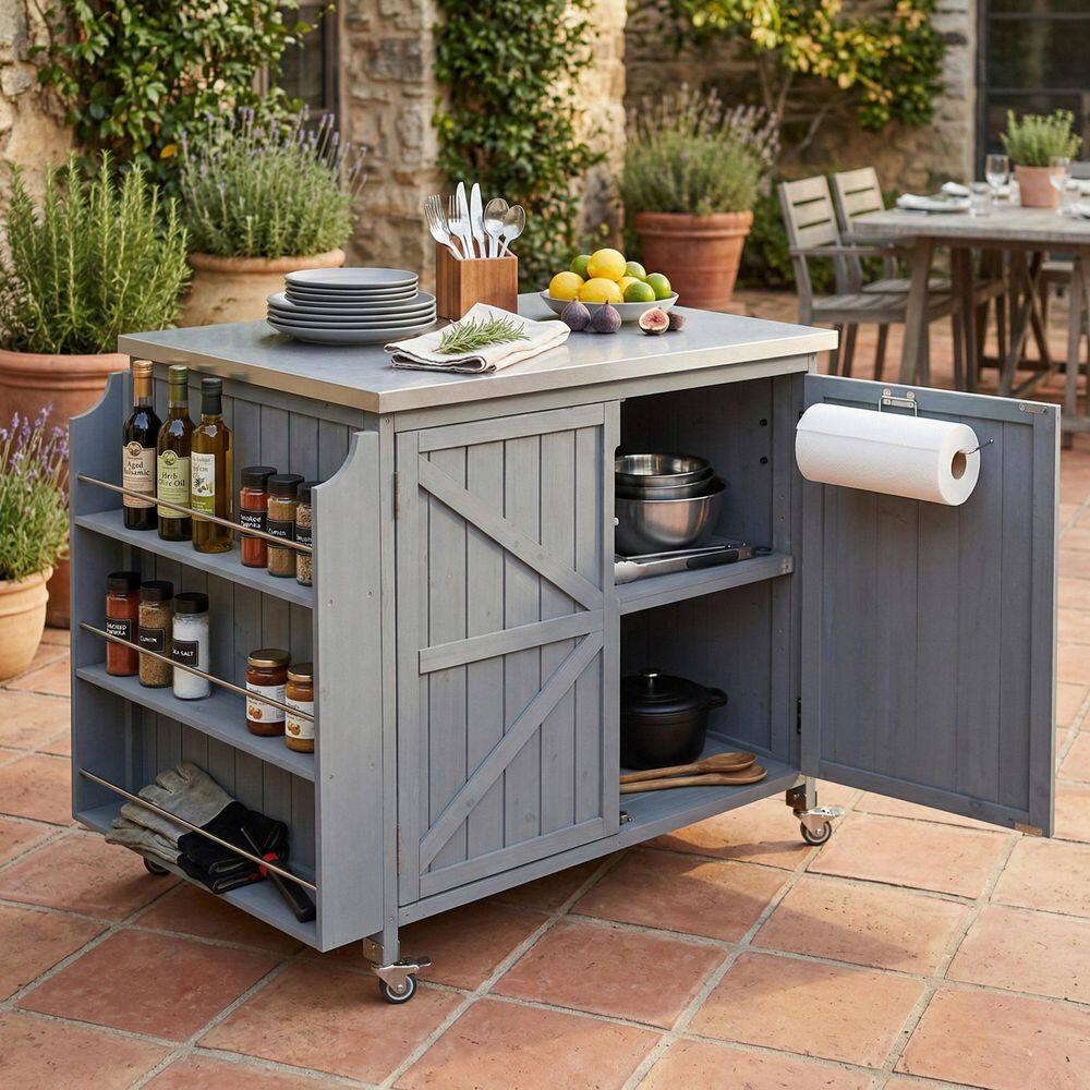 XL エルドレッソ KEEP RUNNING FOR BEER T グレーセット 42.1 in. Blue Outdoor Steel Grill Cart with Side Shelf ,Storage