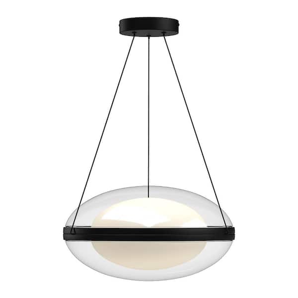 KUZCO Virgo 16 in. 1 Light 37-Watt Black/Opal Glass Integrated LED Pendant Light