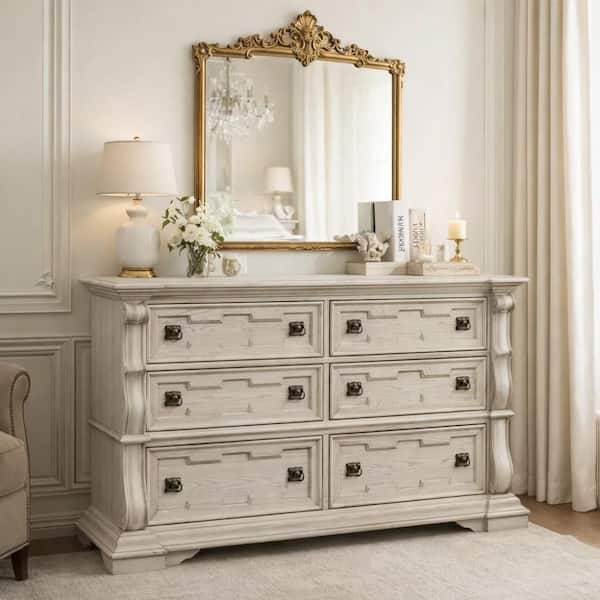 white wide dresser WLIVE 6-Drawer Wood 59" our Sleep Wlive 6 Drawer Dresser Retro