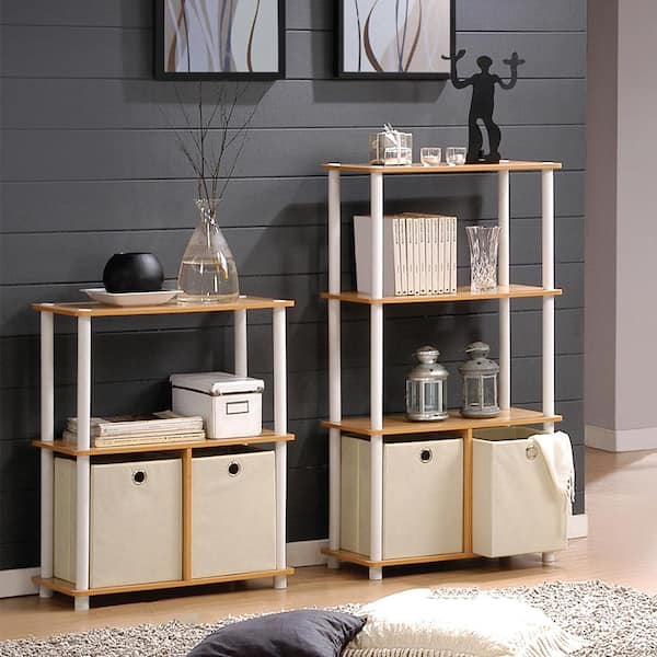 Furinno 29.75 in. Beech/White Wood 3-shelf Etagere Bookcase with Open Back
