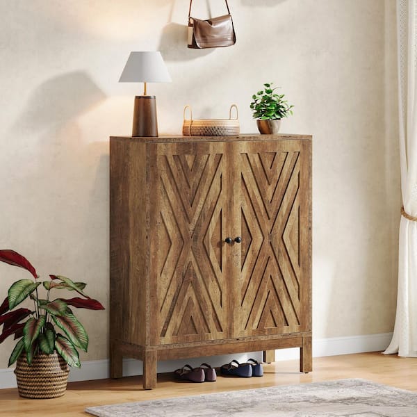 Cezalinda 35.43 in. H Wood 20 Pair Shoe Storage Cabinet Shoe Rack 5-Tier Doors Shoe Dresser Organizer Adjustable Shelf