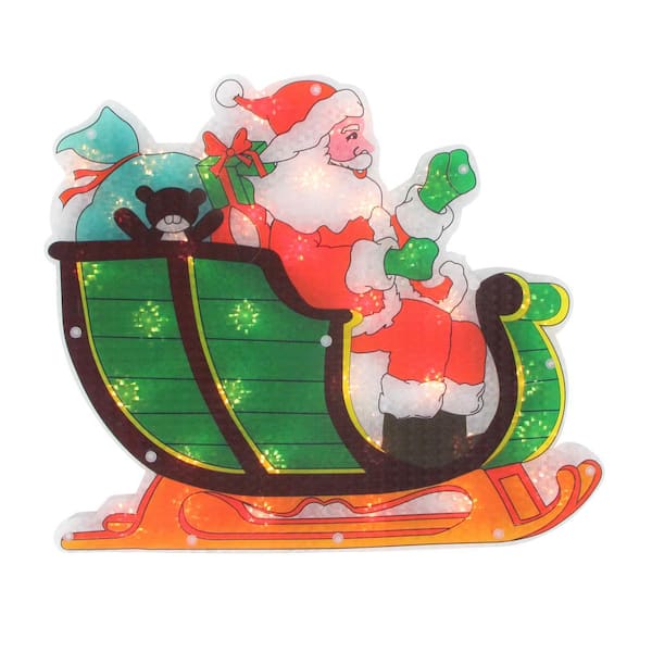 Northlight 14.5 in. Lighted Holographic Santa in Sleigh Christmas Window Silhouette Decoration