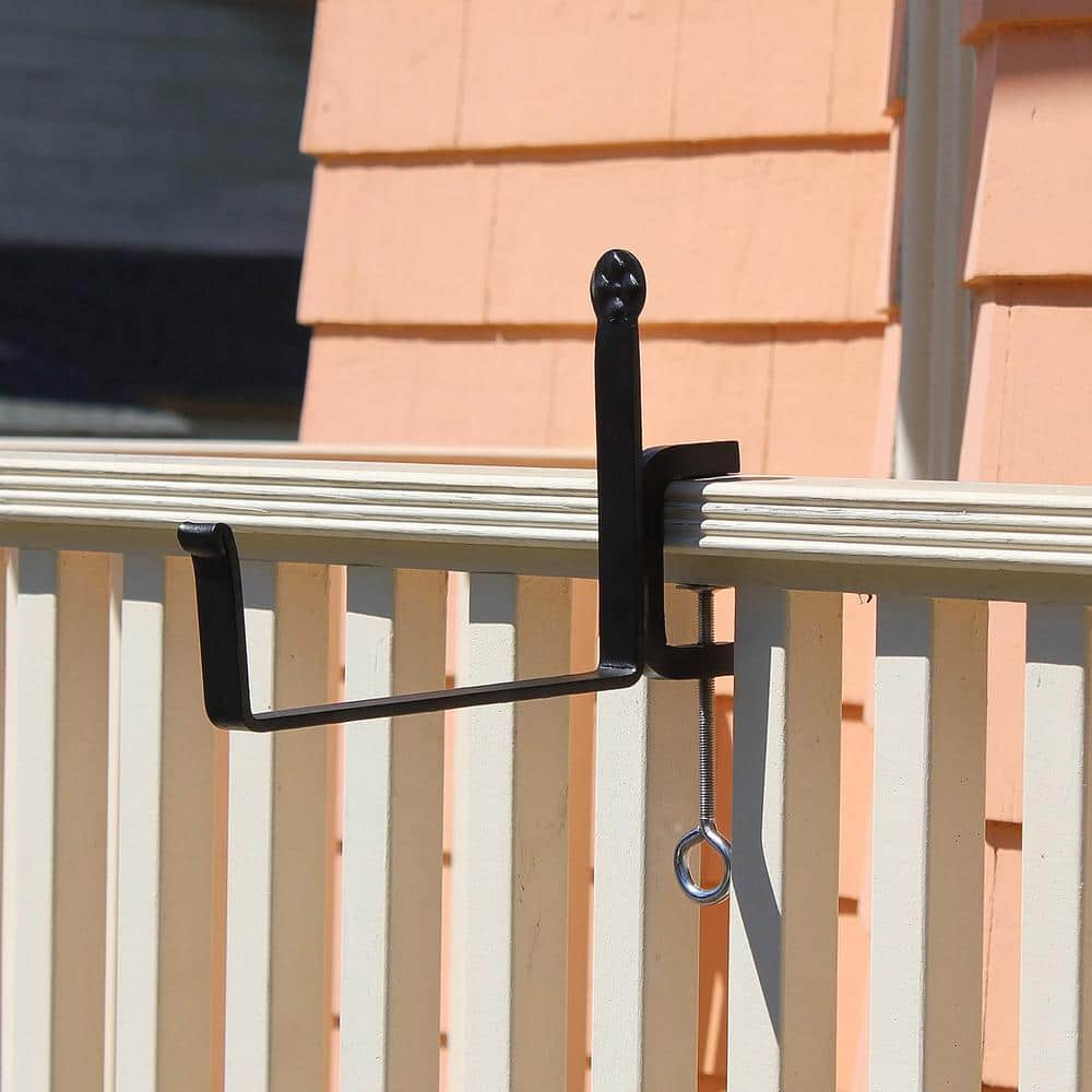 Black Wrought Iron Clamp-On Flower Box Brackets