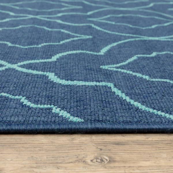 Blue 8 ft. x 11 ft. Loomed Geometric Polypropylene Rectangle Indoor/Outdoor Area Rug