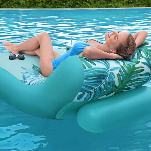 XTEILC Oversized Pool Float Lounge, 72 X 37 Extra Large Fabric-Covered  Pool Floats for Adults, Inflatable Contour Lounger with Headrest