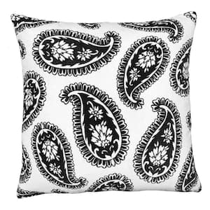 Black and White Square Paisley Print Accent Throw Pillow with Filler (Set of 2)