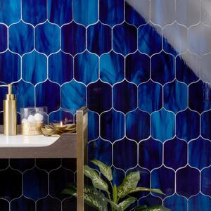 Rococo Lantern Persian Blue 10.68 in. x 14.18 in. Polished Glass Wall Tile (0.78 sq. ft./Each)