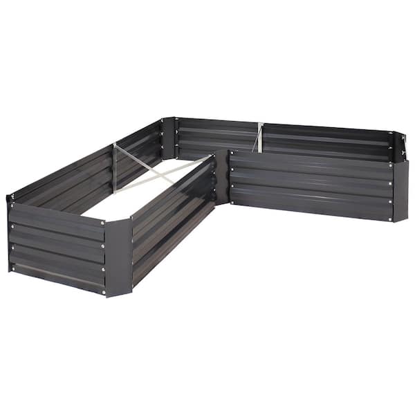 Sunnydaze 59.50 in. x 59.50 in. x 11.75 in. Dark Gray Steel Galvanized L-Shaped Raised Garden Bed