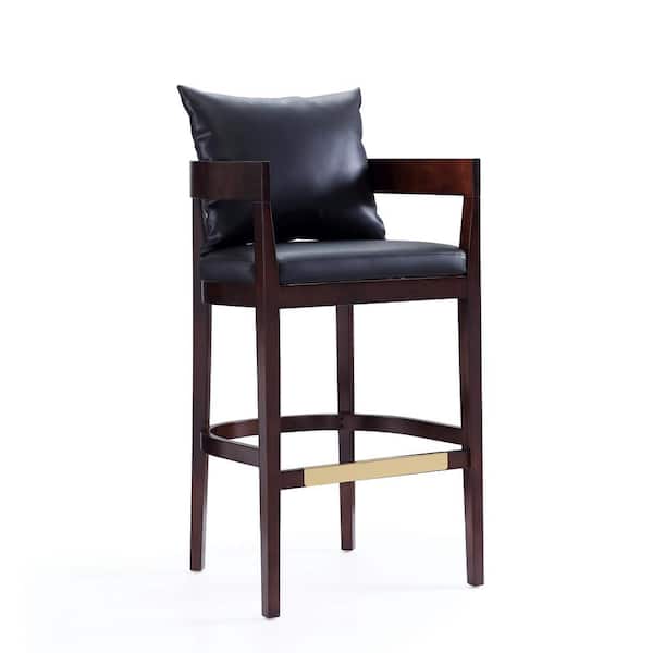 Ritz 30.5 in. Black and Dark Walnut Beech Wood Bar Stool with Faux Leather Upholstered Seat