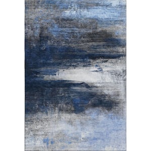 Mayfield Premium Machine Washable Abstract AMF2016 Navy 9 ft. x 12 ft. Area Rug